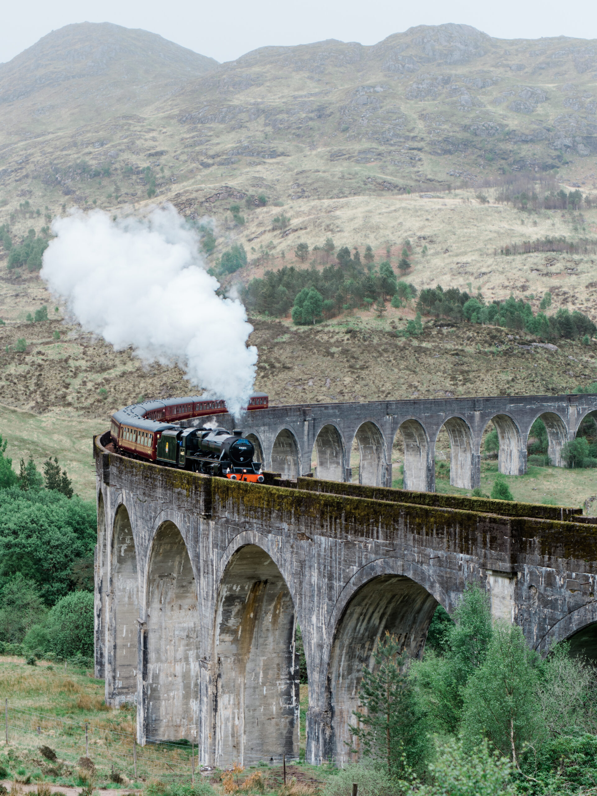 Jacobite Steam Train going over viaduct